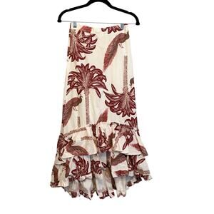 Tennis Maxi Skirt Size XS Ruffled Palm Trees Peacocks Boho Resortwear Tropical